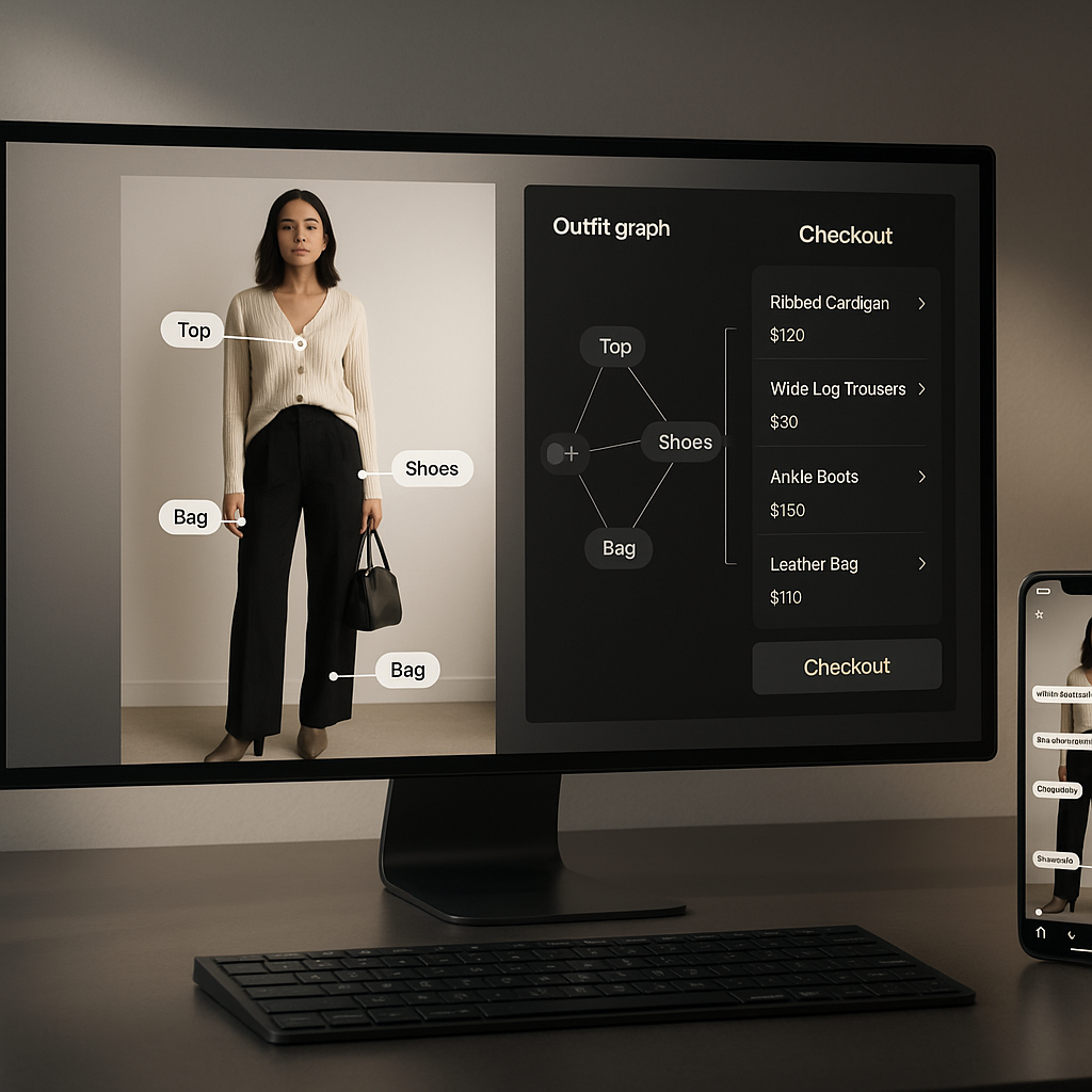 Fashion content studio with a creator commerce pipeline turning UGC into shoppable outfits on screen.